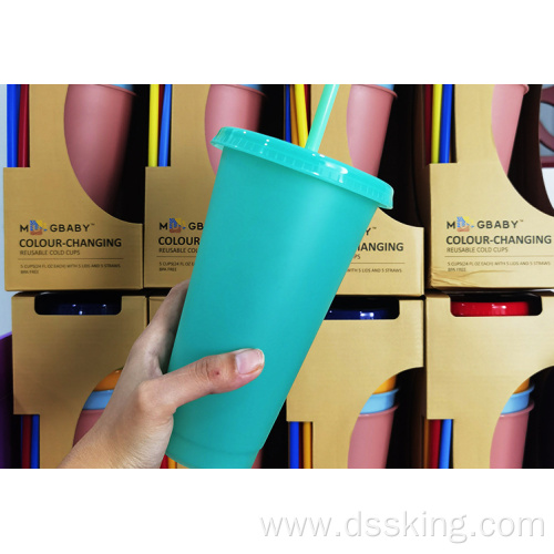 Custom Color Changing Cup Reusable Plastic Skinny Tumbler Plastic Cup With Straw